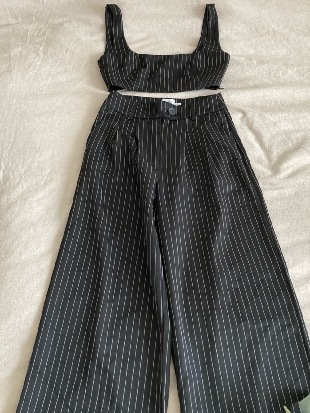 Princess Polly Black Pinstripe Wide-Leg Trousers